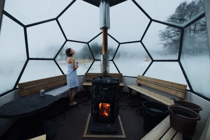 Relax in the soft warmth of the Igloo Sauna at the picturesque fairytale-like view over the town of Loviisa.